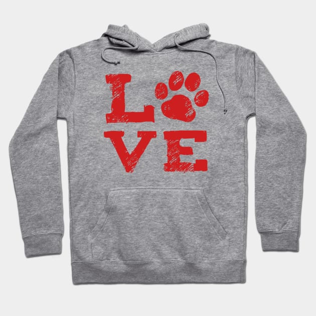 LOVE with Dog Paw Print Hoodie by Coffee Squirrel